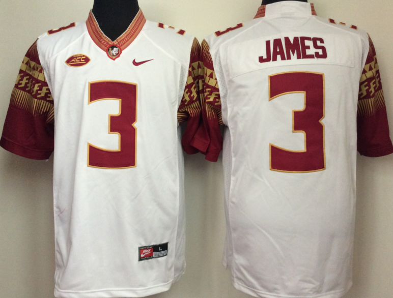 NCAA Men Florida State Seminoles White #3 james->ncaa teams->NCAA Jersey